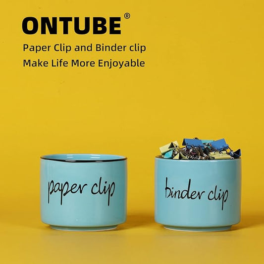 ONTUBE Ceramic Paper Clip Holder and Binder Clip Holder Set Dispenser Organizer for Desk (Turquoise)