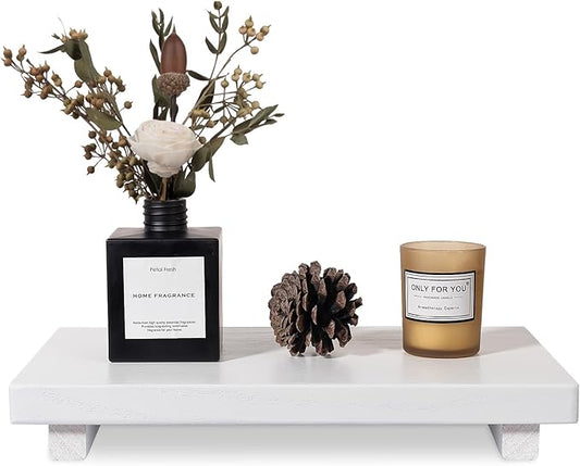 Small Wood Tray Pedestal Stand Farmhouse Bathroom Decor Decorative Wooden Riser Kitchen Soap Dish Holder for Vanity, Counter, Sink, Large 11.8" x 7" - White