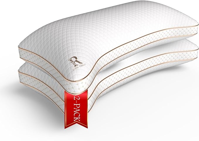 Royal Therapy Adjustable Shredded Memory Foam Pillows – 2-Pack Queen Size Set with Cooling Firm Cover for Side Sleepers