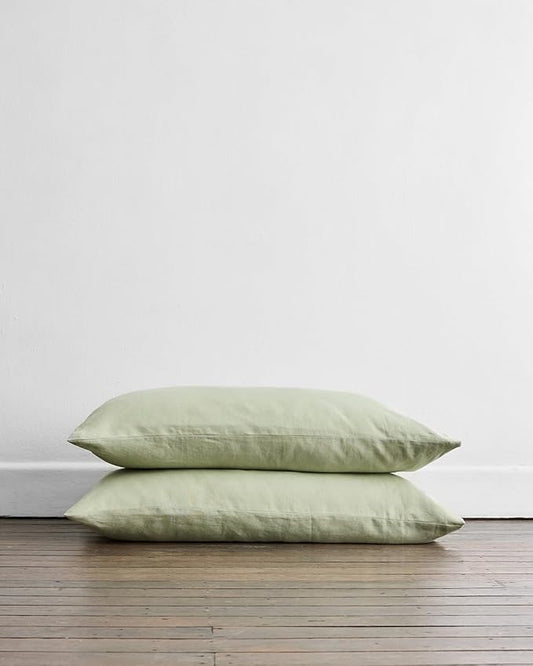 Bed Threads - Linen Pillowcases - 100% French Flax Linen - Luxury & Eco-Friendly - Breathable, Natural & Soft - Envelope Opening - Machine Washable - King Size - 40” x 20” - Set of 2 - Sage