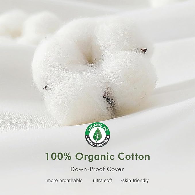 TOPGREEN Feathers Down Throw Pillow Inserts 28x28, Set of 2, 100% Organic Cotton Shell, Soft Decorative Euro Pillow Insert for Living Room Sofa, Couch, or Bed (White)