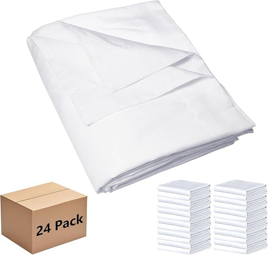 Bulk King Flat Sheets Only, White 24 Pack Quick Sort Top Bed Sheet, Color-Coded Hem Threads, Wrinkle-Free Shrinkage Durable Microfiber Hotel Motel Airb&bs Essentials for Hosts, 105"x102"