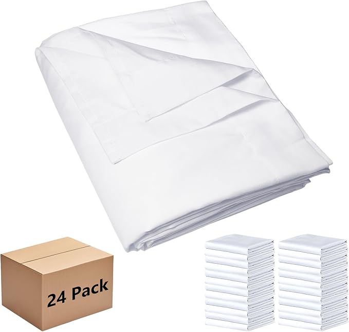 Bulk Twin Flat Sheets Only, White 24 Pack Quick Sort Top Bed Sheet, Color-Coded Hem Threads, Wrinkle-Free Shrinkage Durable Microfiber Hotel Motel Airb&bs Essentials for Hosts, 66"x96"