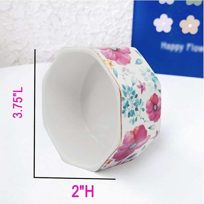 LEAZUL Ceramic Paper Clip Holder Gold Line Paper Clip Dispenser Organizer for Desk Cute Floral Pattern Office Binder Clip Holder Bobby Pin and Hair Clip Holder Gift for Office (Purple Red)