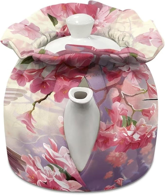 Romantic Hummingbird Insulated Cotton Warmer Tea Cozies Kettle Cover Breakfast Tea Pot Cover Kitchen Tea Pot Dust Cover with Elastic Band for Housewife Tea Lover Gifts