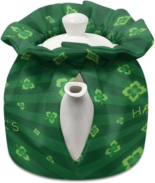 Green Hat Tea Pot Tea Kettle Decorative Cover Insulated St Patrick's Dust Bag Drawstring Tea Kettle Covers Teacup Covers Insulated Drop-Proof Shock-Proof Decoration