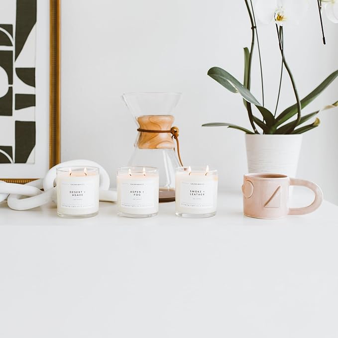 Calyan Wax Co. Redwood & Vanilla 2 Wick Scented Candle - 37 Hour Burn - Luxury Non Toxic Soy Wax Candles - Long Lasting Large Glass Jar Candle for Home - 8.8oz