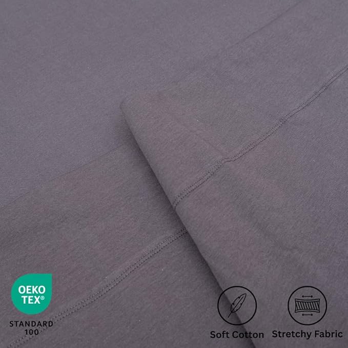 100% Cotton Flat Top Sheet Only - T-Shirt Fabric Jersey Knit - Extra Soft - Wrinkle Free - Machine Washable - Easy Fit - Breathable - Comfy (Anthracite, Twin)