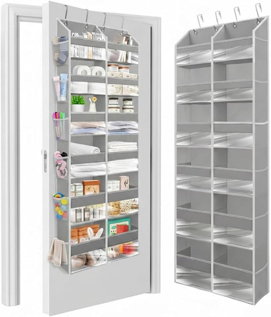 HOMELUX THEORY UPGRADED 6 Tiers Over The Door Organizer Hanging - 100D EXTRA THICK & 50lbs HUGE CAPACITY, 12 Side Mesh Pockets Over The Door Shoe Organizer, Hanging Closet Organizer (Light Gray, XL)