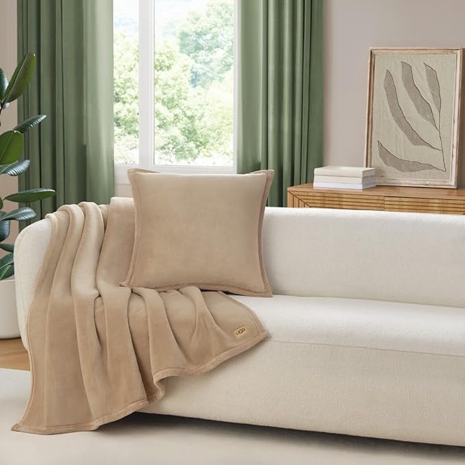 UGG Coco Plush Throw Blanket – Cozy Soft Fleece Blanket for Couch, Bed or Chair, Housewarming Gift for Women, Bedroom or Living Room Decor, Lightweight Bedding, 50" x 70" (Mustard, Throw)