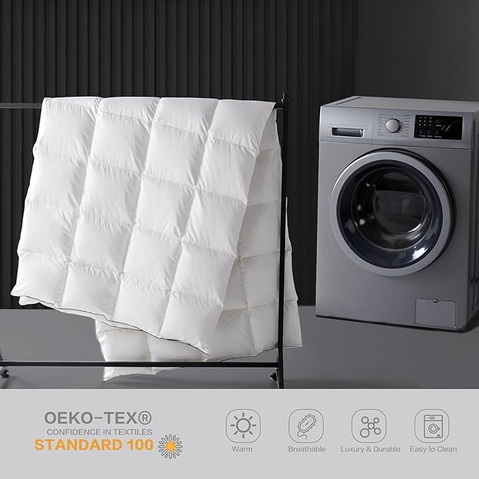 SAPHREAS Feather Down Comforter King Size, All Season White Duvet Insert, Soft 100% Cotton Luxurious Hotel Bedding Comforters with Corner Tabs, 106x90”