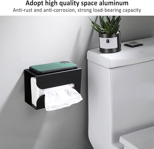 Fdit Wall Mounted Tissue Box, Tissue Box Holder Stand Space Aluminum Material Napkin Organizer Suitable for Kitchen Bathroom and Toilet Black