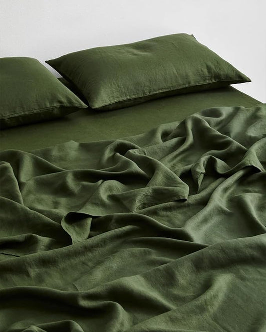 Bed Threads - Linen Pillowcases - 100% French Flax Linen - Luxury & Eco-Friendly - Breathable, Natural & Soft - Envelope Opening - Machine Washable - King Size - 40” x 20” - Set of 2 - Olive