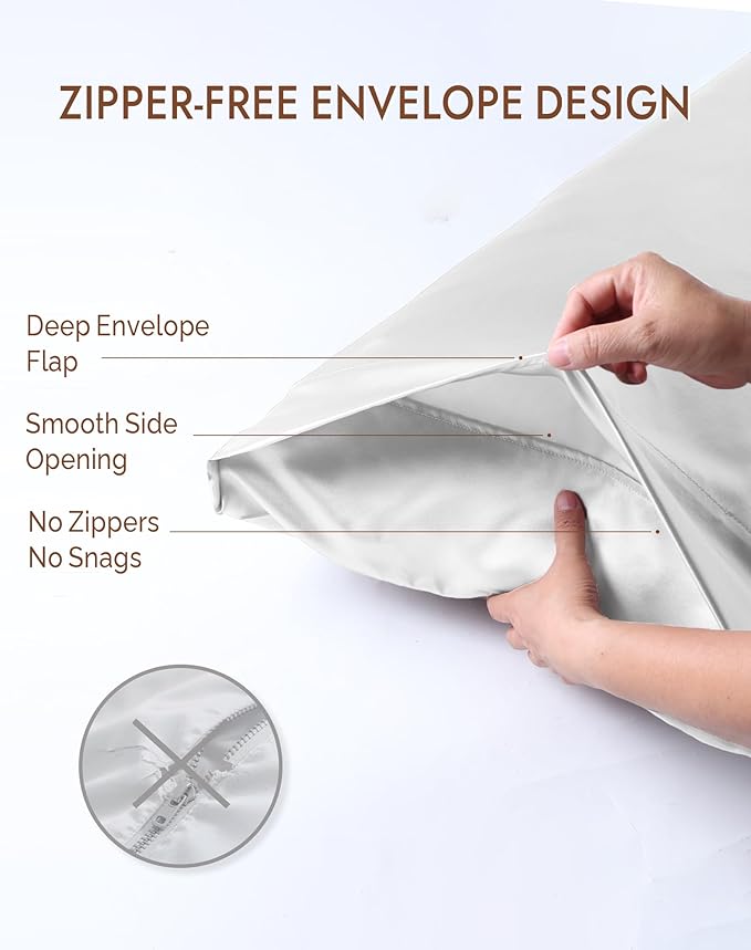 SilkSilky 100% Mulberry Silk Pillowcase - Pure 22 Momme High-Grade 6A Fibers for Hair & Skin, Envelope Closure, Natural, Organic, Breathable & Cooling Pillow Case (Queen, White)