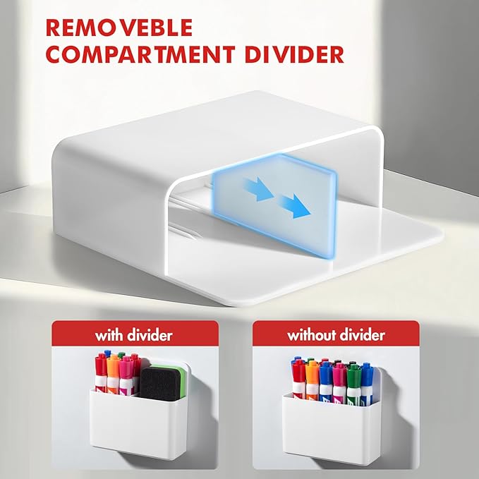 BEYGORM 2 Pack Plastic Magnetic Pen Holder for Refrigerator, Dry Erase Marker Holder for Whiteboard，Magnet School Locker Organizer Accessories, Pencil Cup, Pen Caddy, Classroom Organization(White)