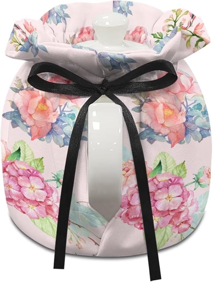 Generic Playful Rosebud Pattern Tea Pot Tea Kettle Decorative Cover Insulated Dust Bag Drawstring Tea Kettle Covers Teacup Covers Insulated Drop-Proof Shock-Proof Decoration