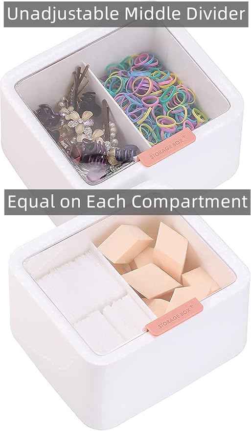 Tecbeauty 2pcs Qtips Holder - Middle Divider Cotton Pads Storage Dispenser Bathroom Organizer with Clear Hinged Lids for Cotton Balls Swabs Rounds-White & Pink