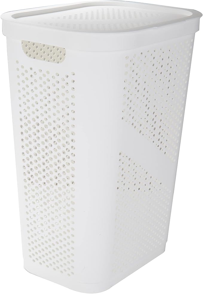 Mind Reader 60L Slim Laundry Hamper, Clothes Basket, Lid, Ventilated, Plastic, Set of 2, White