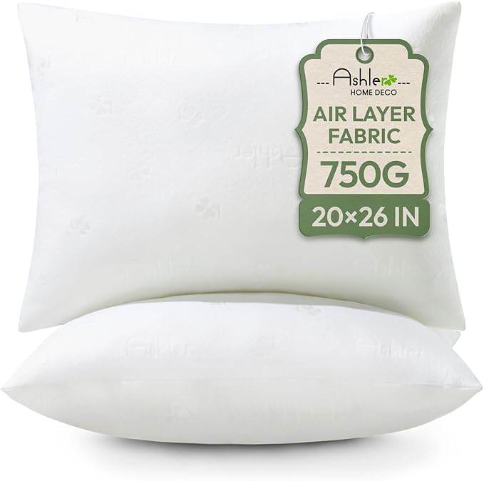 Ashler Throw Pillow Inserts- 20x26 Pillow Inserts with Air Layer, Premium Bed and Couch Pillows - Indoor Decorative Throw Pillow, Lumbar Cushion Sham Stuffer, Pack of 2, White