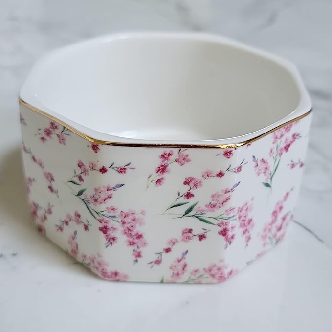 LEAZUL Ceramic Paper Clip Holder Gold Line Paper Clip Dispenser Organizer for Desk Cute Floral Pattern Office Binder Clip Holder Bobby Pin and Hair Clip Holder Gift for Office Pink Flowers