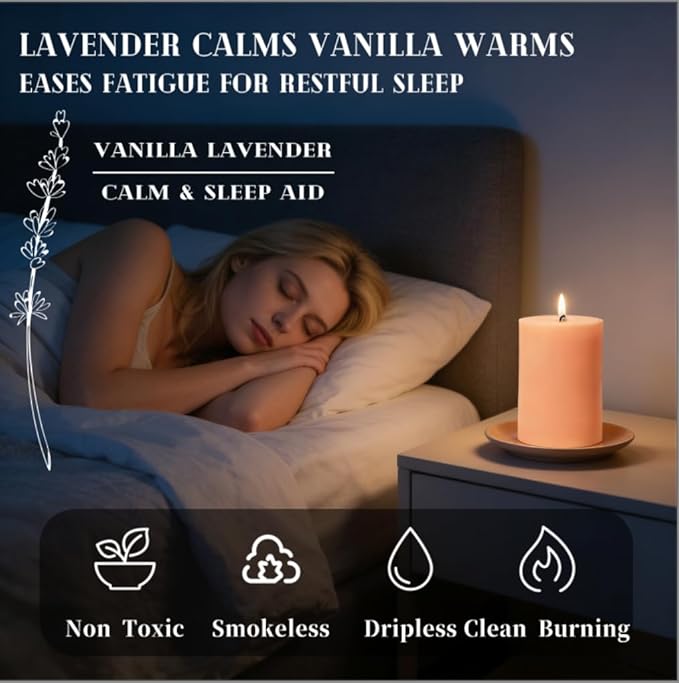 4 Pack Vanilla Lavender Scented Pillar Candles,Natural Soy Wax Pillar Candles-2.8x4In,60H Long Lasting Burning Fragrance Candles for Home,Spa,Stress Relief & Wedding（Peach Pink）