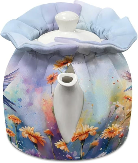 Generic Floral Hummingbird Tea Pot Cosy Cotton Tea Cozy for Teapot Cover Insulated Tea Pots Keep Warm Both Replacement Kettle Cover Dust Cover Breakfast Warmer for Home Kitchen Decoratives