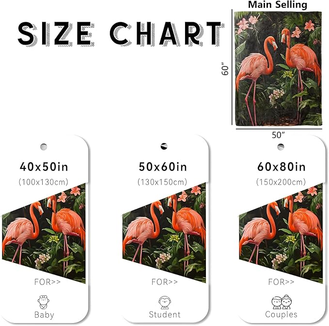 wyxdwh Jungle Flamingo Blanket, Cozy Flannel Flamingos with Leaves & Flowers Throw Blanket for Couch Outdoor, Plush Soft Lightweight Travel Blankets for Bed Decor and Gifts, for Women Adults 60"x80"
