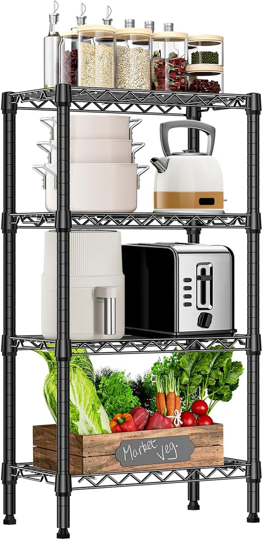 M MZG 1000 lbs 4 Tier Shelf Metal Storage Shelves Wire Rack Closet Organizers with PP Board for Garage Kitchen Bathroom Laundry Black 11.8" D x 21.7" W x 39.5" H