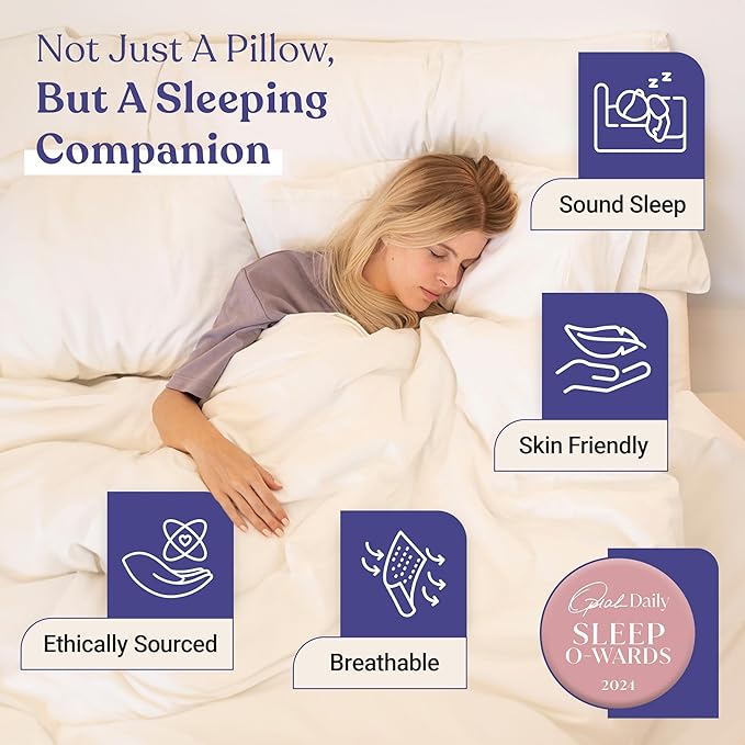 FluffCo Zen Fluff™ Down King Pillow with 600 Fill Power White Duck Down Stomach Sleeper Pillows - Luxury Hotel Quality 300 Thread Count - 100% Cotton Feather Pillows (King Size 1 Pack)