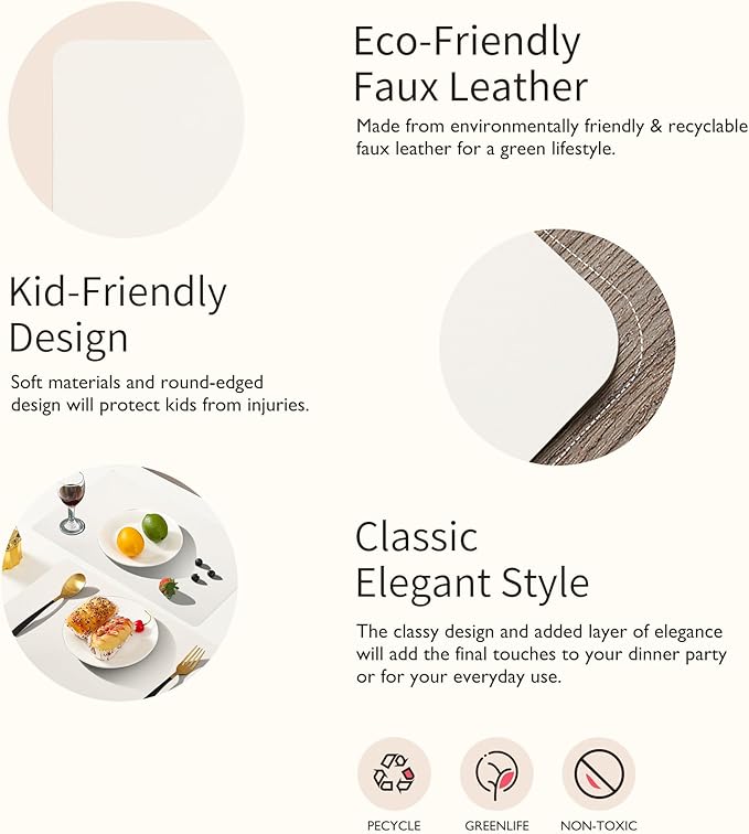 Maxpearl Faux Leather Placemats Set of 8 - Waterproof - Wipe Clean - Heat Resistant - Non Slip Dining Table Place Mats, Suitable for Indoor & Outdoor Use, 17’’x12’’, Ivory White