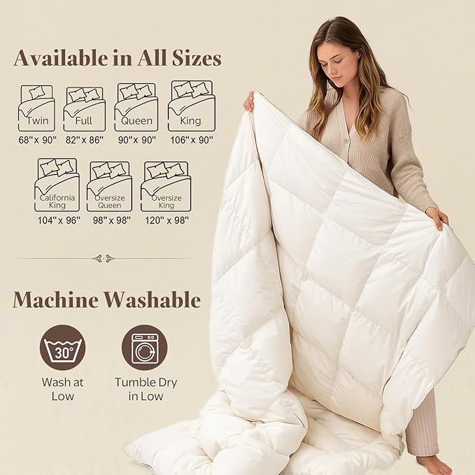 Goose Feather Down Fiber Comforter Full Size - Egyptian Cotton Blend Cover, All Season Fluffy Hotel Luxury Duvet Insert(82x86 inch, White)