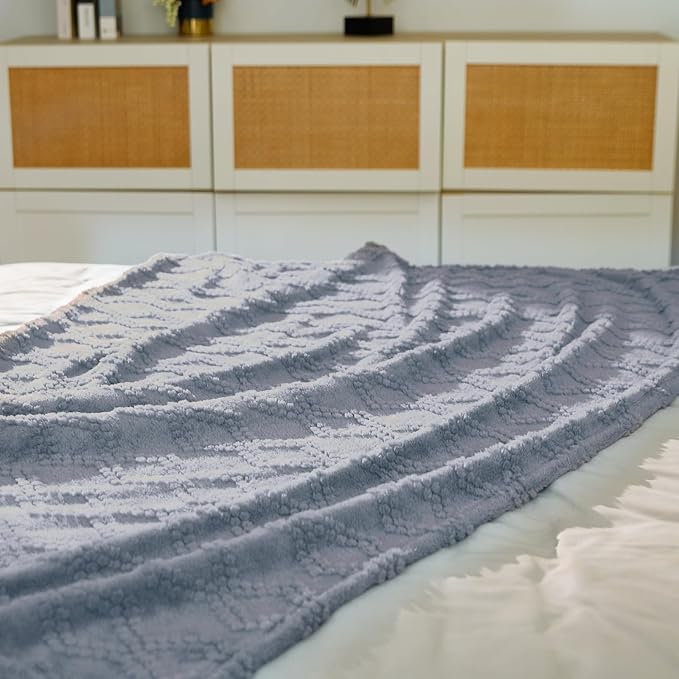 BYKOSY Jacquard Boho Fleece Throw Blanket-Cozy Fluffy Soft Lightweight Fuzzy Fall Blanket for Sofa, Couch, Bed, Chair & Car, Gifts for Teen Girls, Women & Men, Home and Dorm Decor, Gray, 50" x 70"