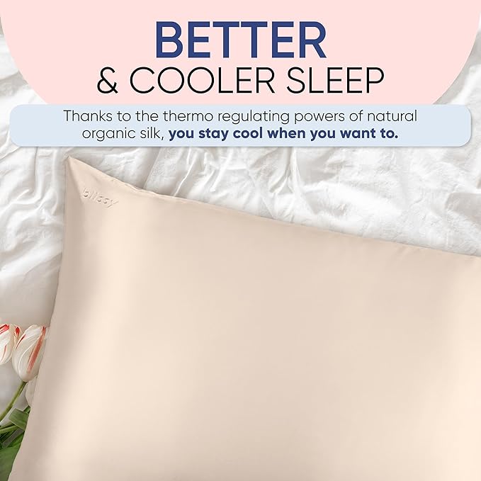 Blissy Silk Pillowcase - 100% Pure Mulberry Silk - 22 Momme 6A High-Grade Fibers - Silk Pillow Cover for Hair & Skin - Regular, Queen & King (Champagne, King)