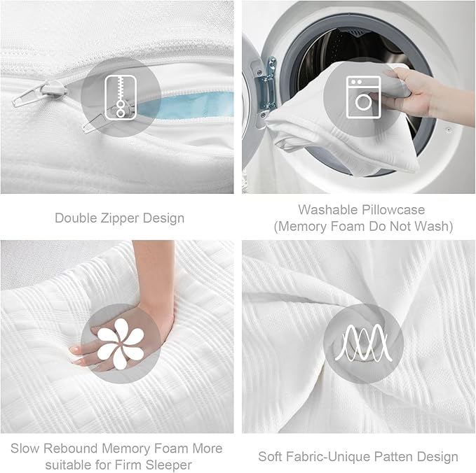 Meoflaw Cooling Pillows for Sleeping Queen Size Set of 2,Shredded Memory Foam Bed Pillow with Pillow Case-Double Sided Material,Adjustable Loft Queen Pillow for Side & Back Sleeper-Medium Firm