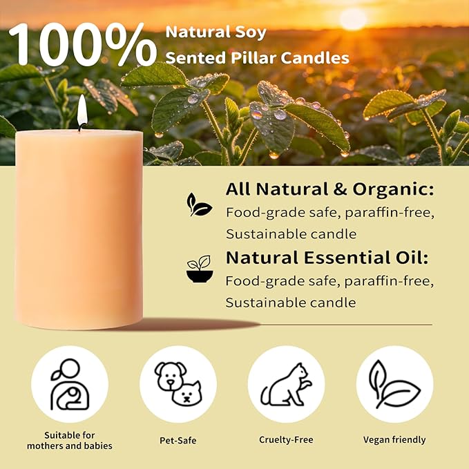 4 Pack Vanilla Lavender Scented Pillar Candles,Natural Soy Wax Pillar Candles-2.8x4In,60H Long Lasting Burning Fragrance Candles for Home,Spa,Stress Relief & Wedding（Peach Pink）