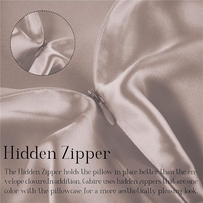 Mulberry Silk Pillowcases Set of 2, Both Sides Real Silk for Hair and Skin Prevent Acne Pillowcase Organic Silk Pillow Cases 2 Pack with Hidden Zipper, Apricot Grey, Standard (20"×26")