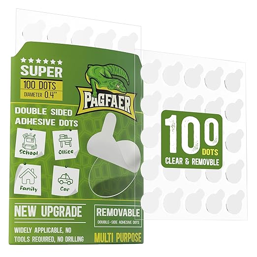 PAGFAER Glue Points Dots Double Sided, 100PCS Sticky Dots for Wall Decorations, Posters, Balloons - 0.4" Removable Clear Adhesive Dots, No Damage Museum Putty for Home & Party & Crafts Use