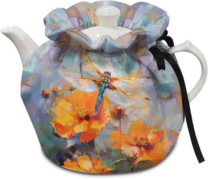 Dragonfly Floral Tea Pot Tea Kettle Decorative Cover Durable Insulated Dustproof Bag Heat-Insulating Preventing Burns Dirt-Resistant Moving Teapot Protection Set Kitchen Accessories