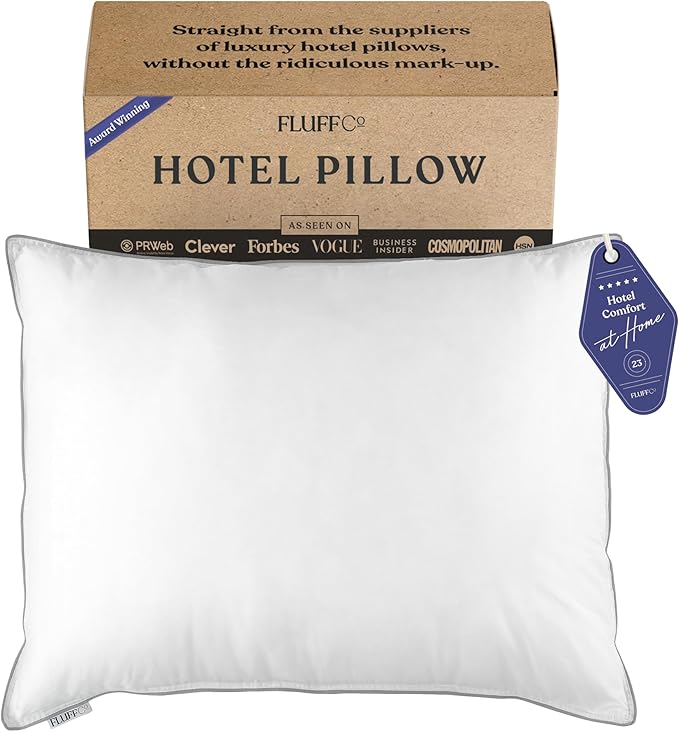 FluffCo Zen Fluff Pillows - Down Alternative - King Bed Pillow for Sleeping Made in USA - Luxury Hotel-Quality Pillow - 100% Cotton, 300 Thread Count (Soft King Size 1 Pack)