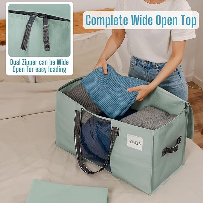 VENO 10 Pack Moving Bags, Christmas Storage Bins, Moving Boxes Alternative, Comforter and Blanket Storage Bags, College Dorm Packing Supplies, Foldable Heavy-Duty Tote (Light Green Matte, 10 Pack)