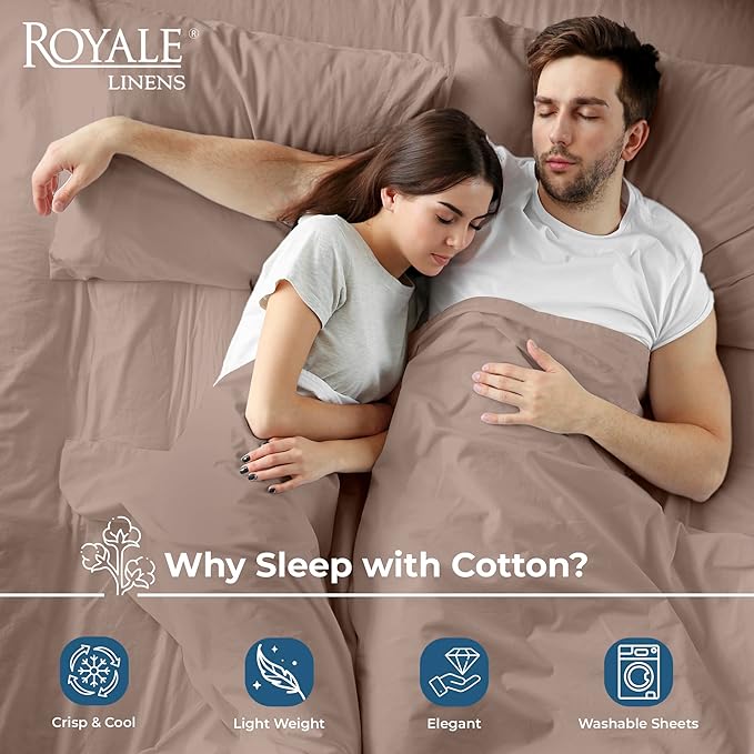 Royale Linens 100% Organic Cotton King Flat Sheet Only - Super Soft - Percale Top Sheets - King Flat Sheet Sold Separately - Breathable, Cool & Crisp White Sheets Only (105" x 102", Mocha)