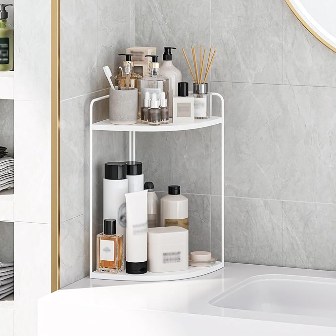 Forest Angle Bathroom Counter Organizer,Countertop Organizer,Vanity Organizers,Bathroom Storage,Bathroom Sink Caddy,Counter Shelf,Corner Counter,Corner Shelves(White)