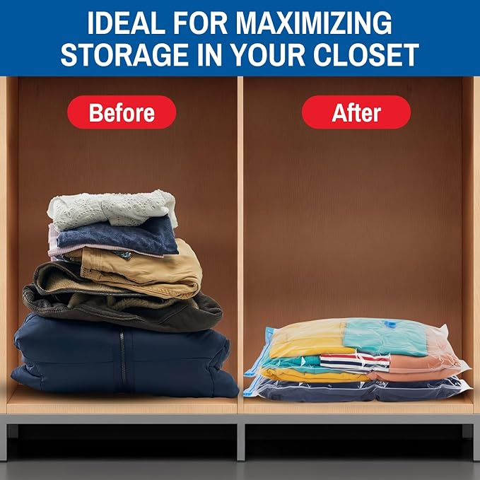 Spacesaver 8 Pack Large Vacuum Storage Bags for Comforters, Blankets & Clothes – Vacuum Sealed Compression Bags with Hand Pump – Space Saver Storage Bags for Bedding, Moving, Travel & Organization