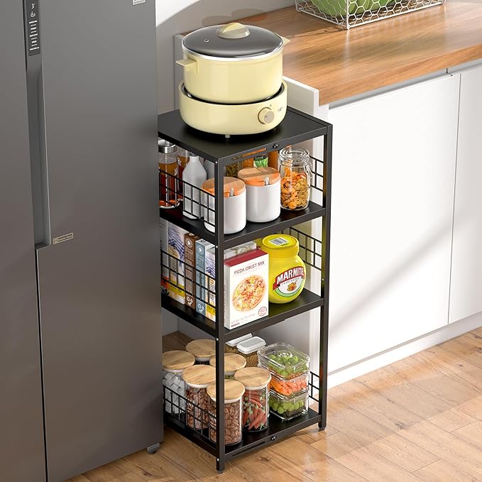 DAOUTIME Expandable Slim Storage Shelf, 4 Tier Metal Shelving Unit for Bathroom Storage Organizer, Freestanding Narrow Shelf for Small Spaces, Open Floor Shelves for Bathroom, Laundry Room, Kitchen