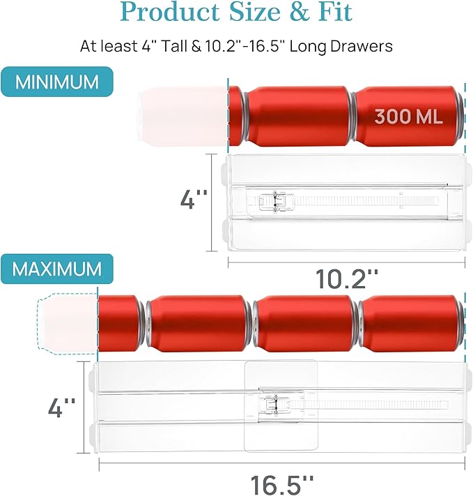 Vtopmart 4 Pack Drawer Dividers for Clothes, 4" High 10.2"-16.5" Adjustable Expandable Dresser Drawer Organizer, Clear Plastic Separators for Dresser, Baby Clothing, Underwear, Cosmetic, Toiletries