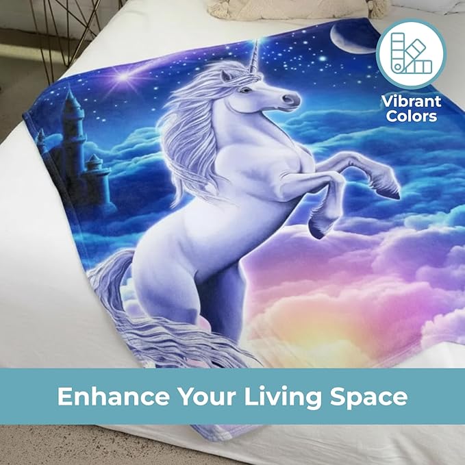 Dawhud Direct Unicorn Fleece Blanket for Girls and Kids - 75 x 90 Inch Super Soft Girls Blanket for Bed Couch or Travel - Plush Throw with Magical Unicorn Design for Cozy Everyday Use - King Size