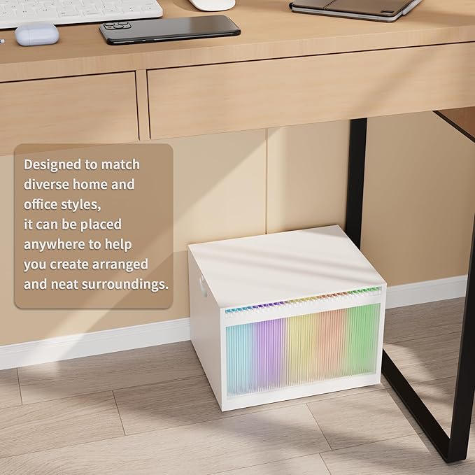 LONTAI White Bamboo Acrylic File Box with Hanging Folders, Letter/Legal Size, Dustproof, Home Office File Organizer