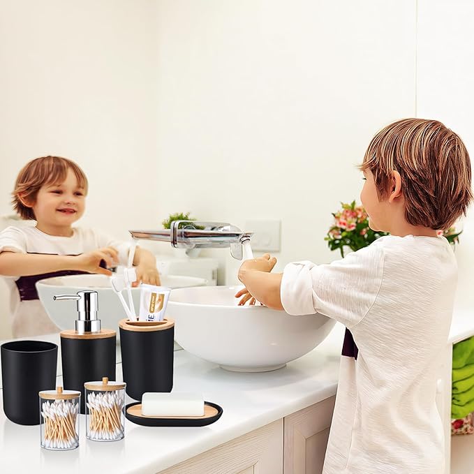 SLDIYWOW Black Bathroom Accessories Set, Bathroom Sets with Shower Curtain and Rugs for Home Decor/Housewarming