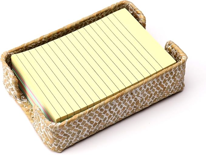 Shonmogar 4 x 6 Inch Sticky Note Holder,Seagrass Post It Note Dispenser,Woven Sticky Note Dispenser,Farmhouse Style Post It Holder for Home Office Desk Decor,Whitewash