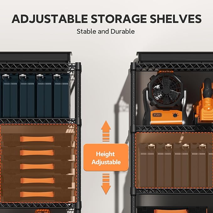 M MZG 4 Tiers Storage Shelves Load 1400LBS, Metal Shelving Wire Metal Shelving Unit Shelves for Storage Adjustable Garage Shelving for Pantry Kitchen Garage Black 17.7" D x 47.3" W x 62.7" H